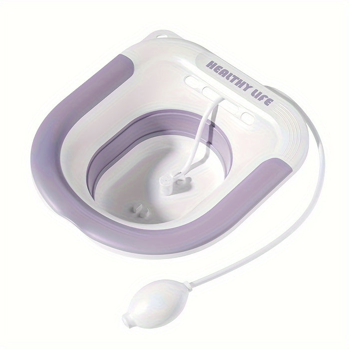 Wider Sitz Bath Kit - 1pc Collapsible Toilet Seat for Hemorrhoids, Postpartum Care with Deeper Bowl, Plastic, Drain Holes and Flusher Hose