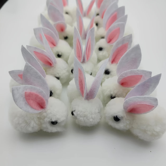 20 Pcs White Pom-Pom Bunny Dolls - Linen Blend Cloth Rabbit Figurines, Handcrafted DIY Accessories, Cute Hair Clip Ornaments for New Year, Anime Themed Collectibles, Ideal for Christmas, Halloween, Easter, Hanukkah, Thanksgiv