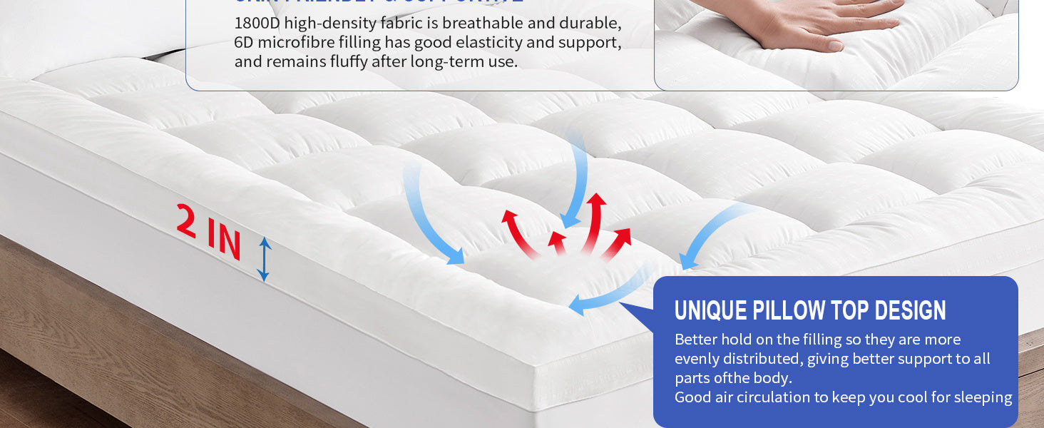 Cooling Mattress Topper, Breathable Extra Thick Mattress Protector with 8-21" Deep Pocket, Comfort Support Back Mattress Pad Cover