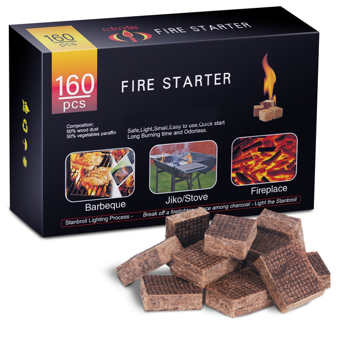Water Resistant Odourless Fire Starter Squares - Fire Starters for Fireplace, Chimney, BBQ Grill, Camping Fire, Wood Stove - Camping Accessories