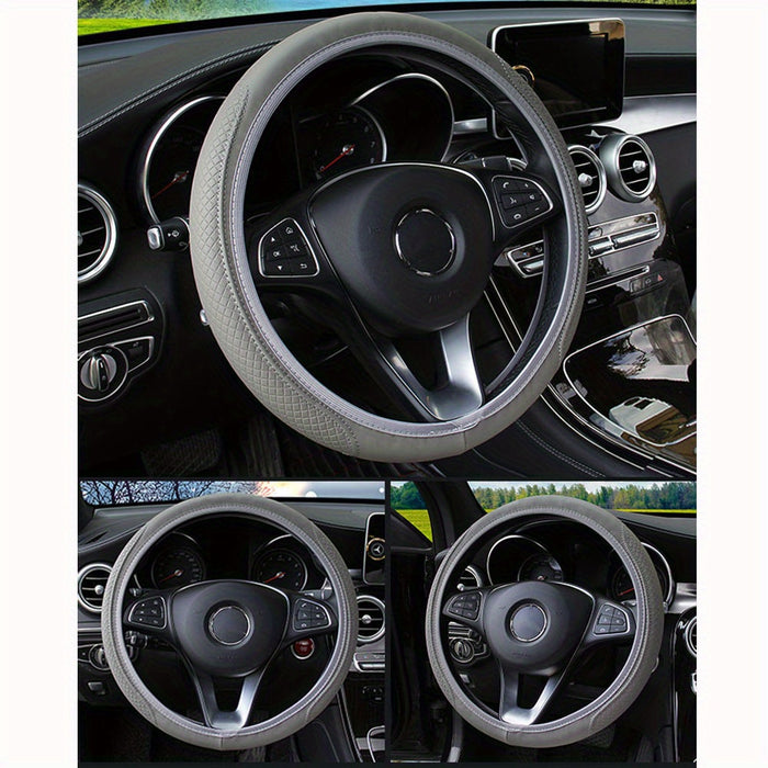 Embossed Faux Leather Car Steering Wheel Cover, Soft Comfortable Grip, Universal Fit 14.57-14.96inch Diameter, Automotive Accessory without Inner Ring