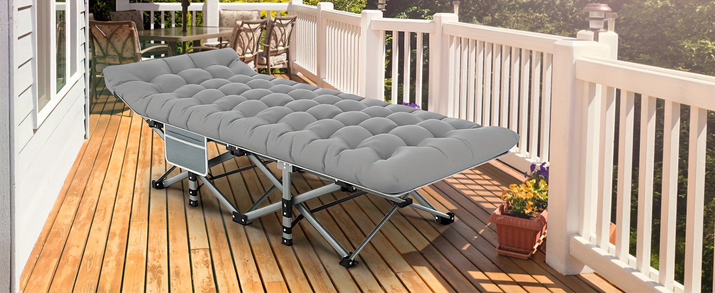 Folding Camping Cot With Mattress, Sleeping Cots For Adults - Heavy Duty Grey - Portable & Durable - Perfect for Camping, Hiking & Backpacking - Ideal Gift for Outdoor Enthusiasts
