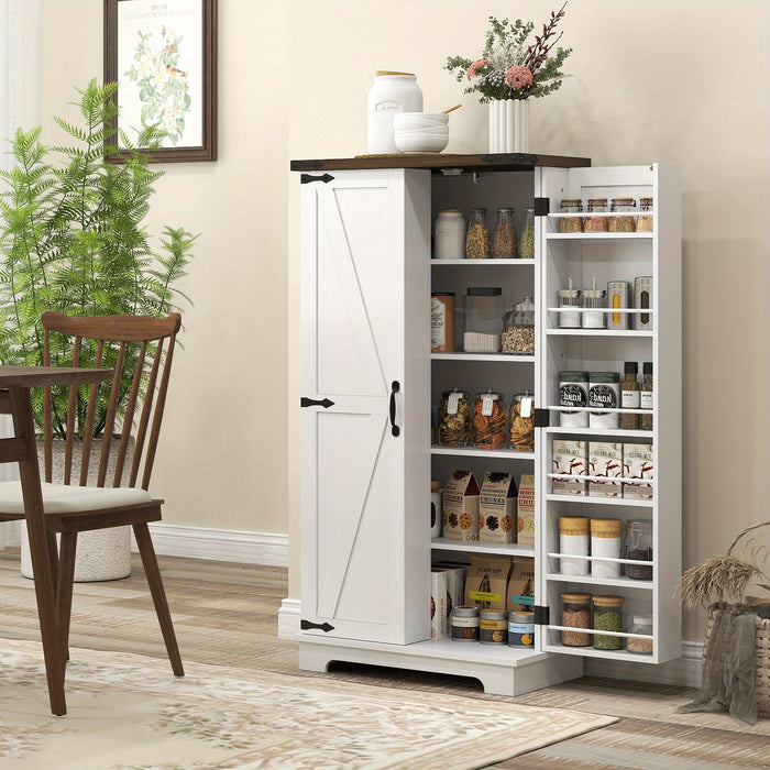 Modern White Kitchen Pantry Cabinet with Adjustable Shelves - Spacious Storage for Dishes, Utensils, and Food - Hardwood Construction, Multi-Compartment Design, Perfect for Organizing Kitchen Essentials, Kitchen Cabinets