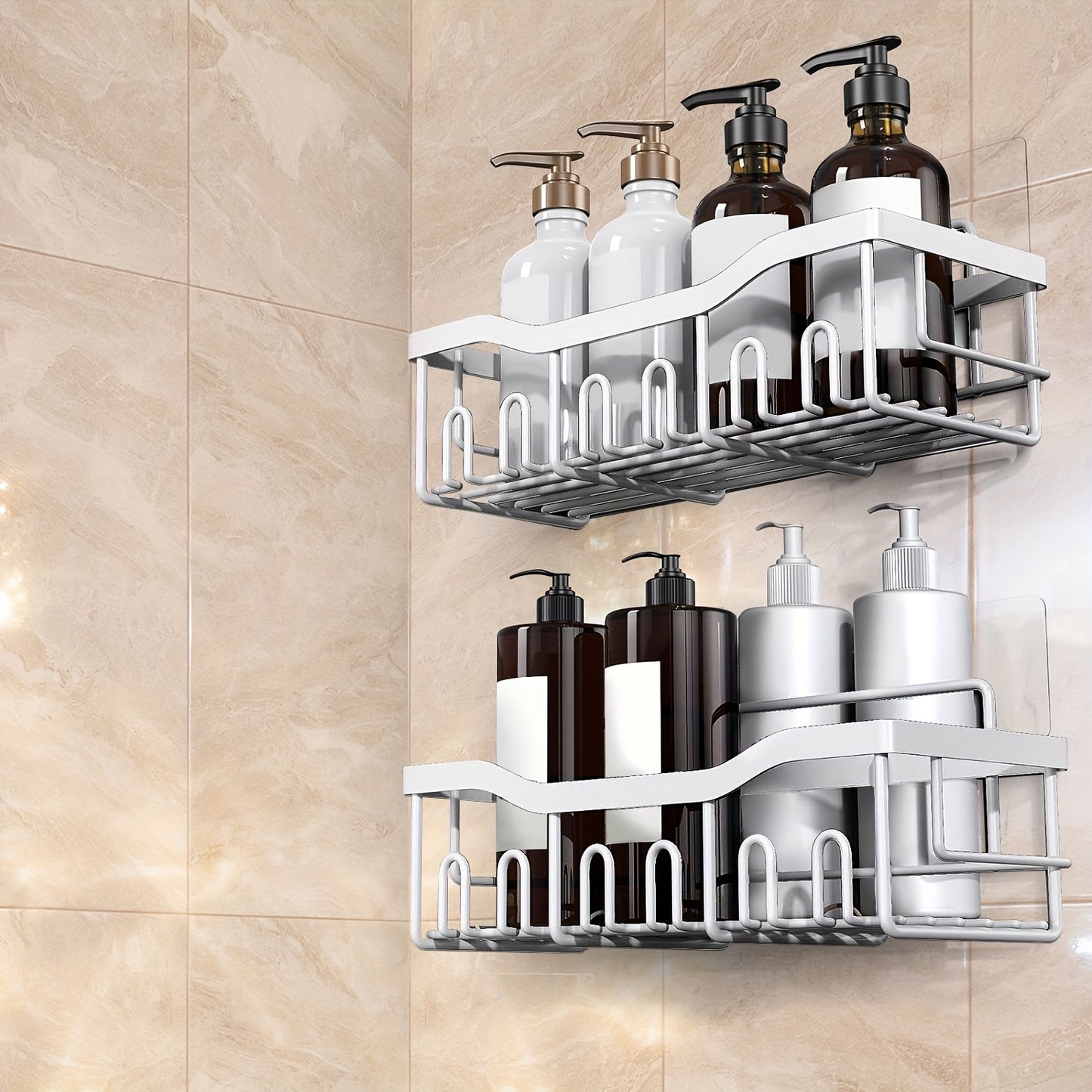 Adhesive Shower Caddy, 5 Pack Rustproof Stainless Steel Bath Organizers With Large Capacity, No Drilling Shelves For Bathroom Storage & Home Decor