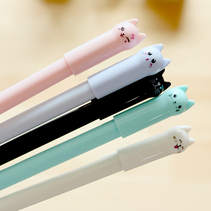 6pcs 6 Pcs Cartoon Cute Wagging Tail Cat Gel Pens, Black Water Pen for Students, Signature Pens