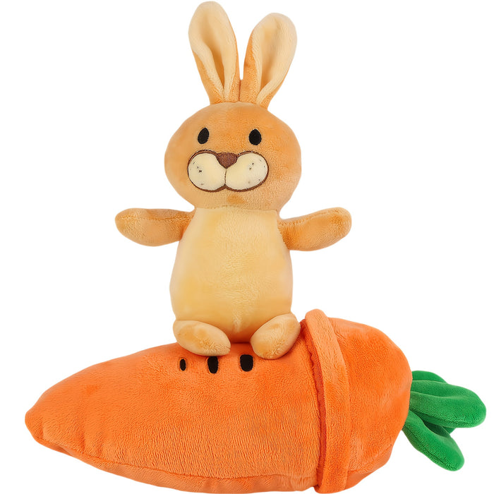 Easter Bunny Plush Toy with Zip-Up Carrot Hideaway - 11" Orange Polyester Stuffed Animal, Perfect for Birthday & Holiday Gifts, Cozy Sofa Decor