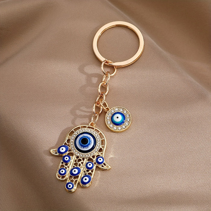 Alloy Eye Keychain Amulet Zircon Key Ring Purse Bag Backpack Car Charm For Ramadan Father's Day