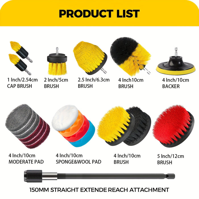 3/7/11/20/21/31pcs Drill Brush Attachment Set, Power Scrubber Wash Cleaning Brushes Tool Kit, All Purpose Drill Brush with Extension for Grout Floor, Tub Shower Tile, Bathroom, Kitchen Surface And Car