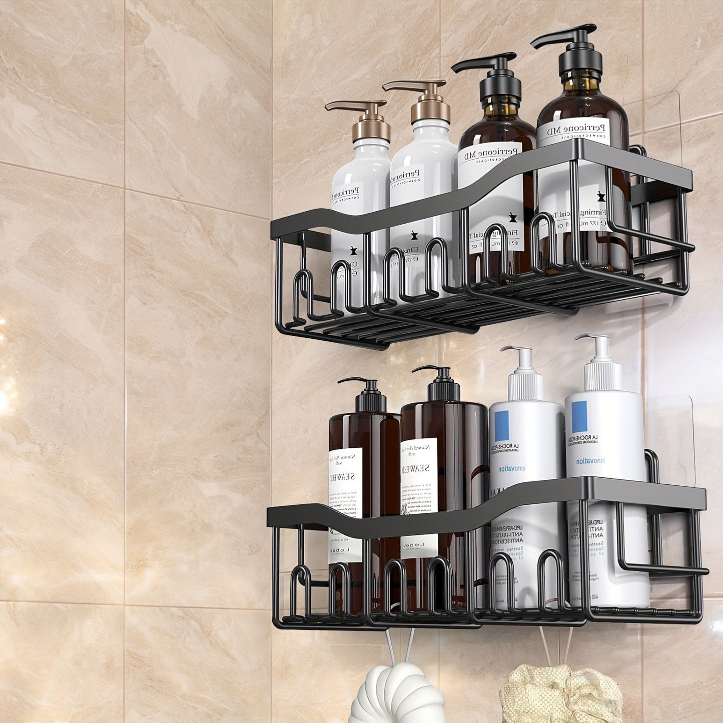 Adhesive Shower Caddy, 5 Pack Rustproof Stainless Steel Bath Organizers With Large Capacity, No Drilling Shelves For Bathroom Storage & Home Decor
