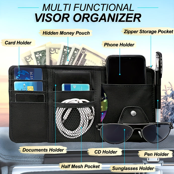 Car Sun Visor Organizer, Car Glasses Clip Storage Pocket Sunglasses Holder With Zipper Pocket For Car, Truck, SUV Auto Interior Accessories