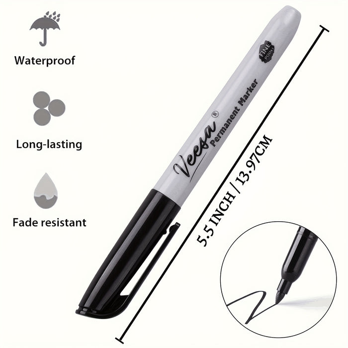 10pcs Black Permanent Markers Fine Tip, Waterproof, Smear Proof, Quick Drying for Office School Supplies