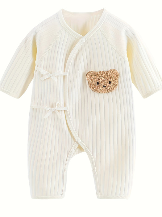 Youngsters Onesie with Cute Bear Print, 100% Cotton Knit Fabric, Long Sleeve Crew Neck Jumpsuit for Boys and Girls, Loose Fit Fall/Winter Outfit, Machine Washable - Ideal Youngsters Gift, for Outdoor, Perfect for Outdoor