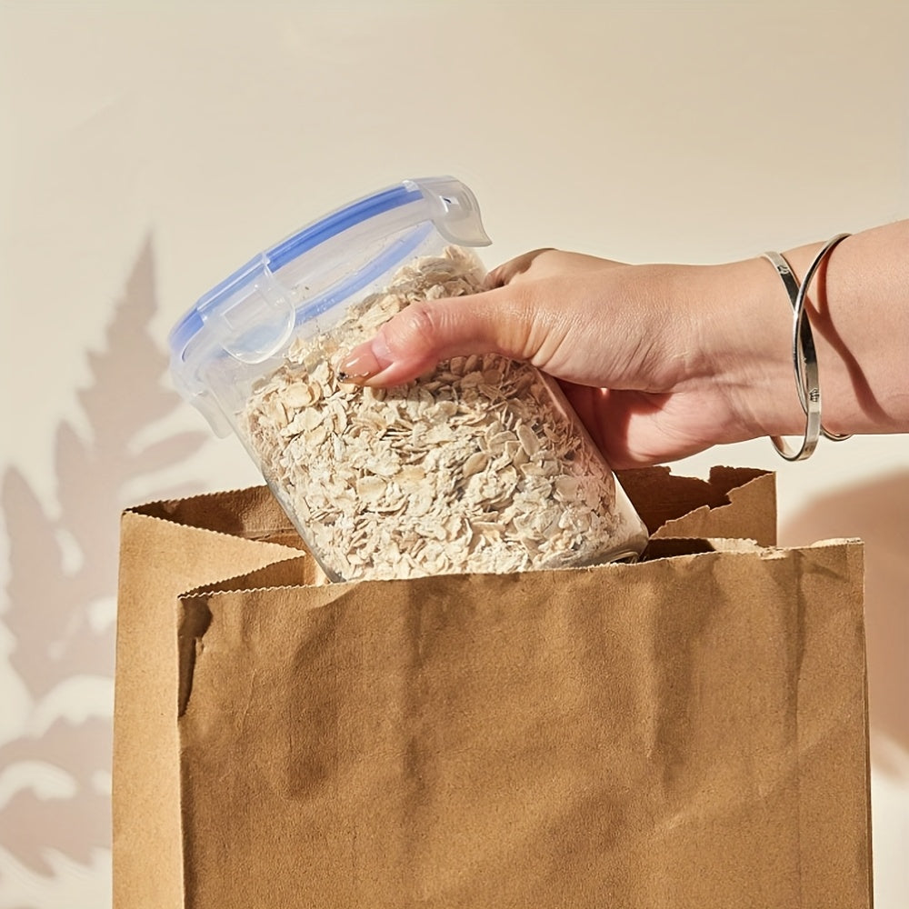 Set of 6 Transparent 23.67oz Sealed Oatmeal Storage Jars with Lids, Versatile Reusable Containers, 23-Ounce Plastic Containers with Latch Lids, Portable Oatmeal Containers for On-The-Go, And Airtight Spring Lock Storage Jars.