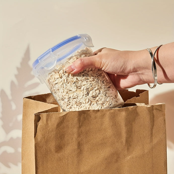 Set of 6 Transparent 23.67oz Sealed Oatmeal Storage Jars with Lids, Versatile Reusable Containers, 23-Ounce Plastic Containers with Latch Lids, Portable Oatmeal Containers for On-The-Go, And Airtight Spring Lock Storage Jars.