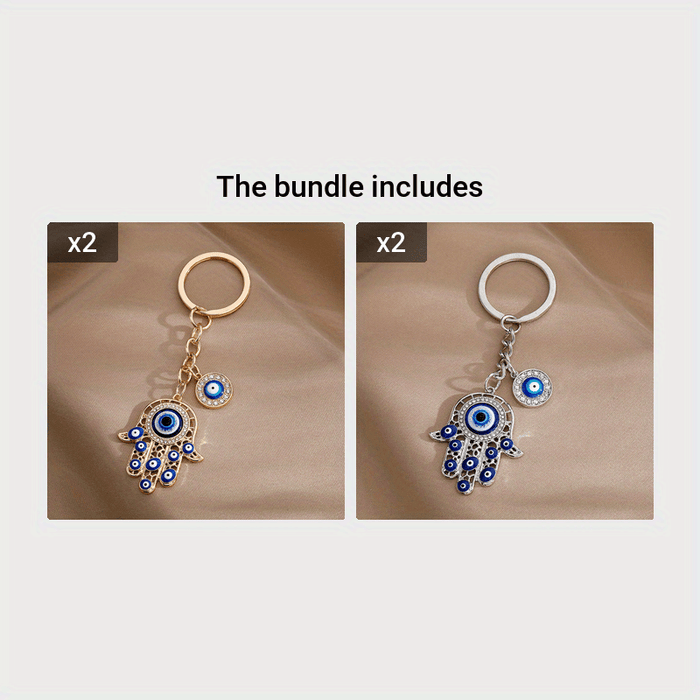 Alloy Eye Keychain Amulet Zircon Key Ring Purse Bag Backpack Car Charm For Ramadan Father's Day
