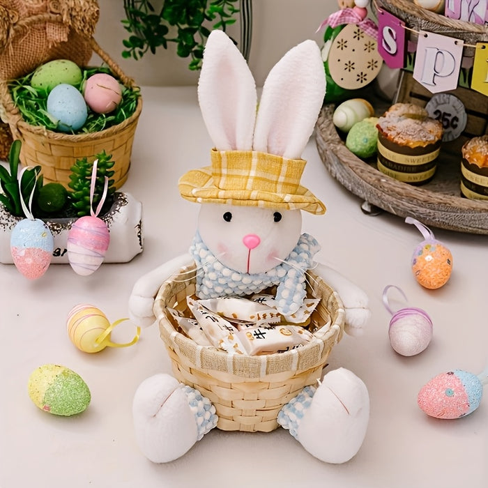 1pc/2pcs Easter Fun Creative Storage Rabbit Holding a Basket Used for Holiday Decoration Party Center Decoration
