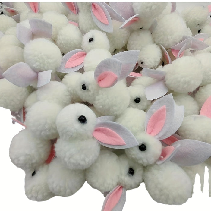 20 Pcs White Pom-Pom Bunny Dolls - Linen Blend Cloth Rabbit Figurines, Handcrafted DIY Accessories, Cute Hair Clip Ornaments for New Year, Anime Themed Collectibles, Ideal for Christmas, Halloween, Easter, Hanukkah, Thanksgiv