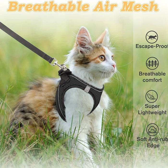 Escape-Proof Cat Harness & Leash Set: Reflective Soft Mesh Vest for Safe Outdoor Adventures with Your Kitten