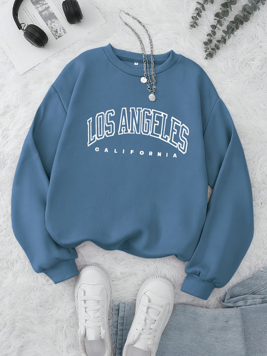 Los Angeles Print Preppy Crewneck Sweatshirt for Women, Long Sleeve Winter Fall Casual Cozy Sweatshirt