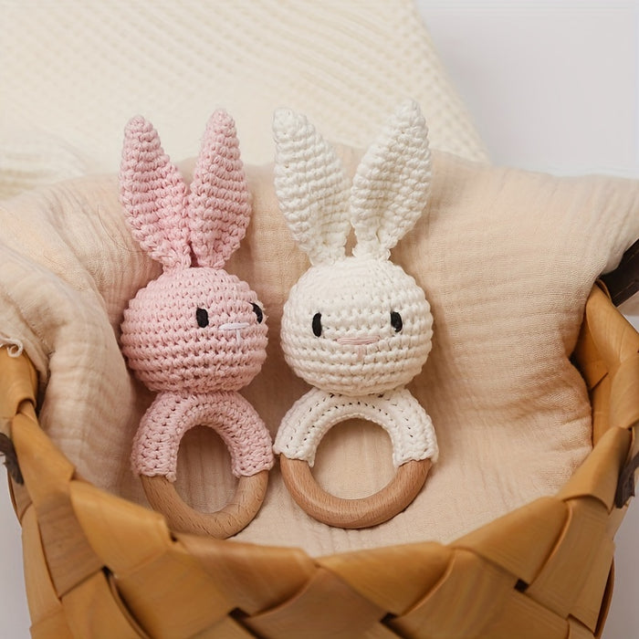 Crochet Bunny Youngsters Rattle, Cute Rabbit Gripping Toy, Youngsters Wooden Hand Rattle, Hand Rattle Toy Gift Box, Christmas Easter Gift
