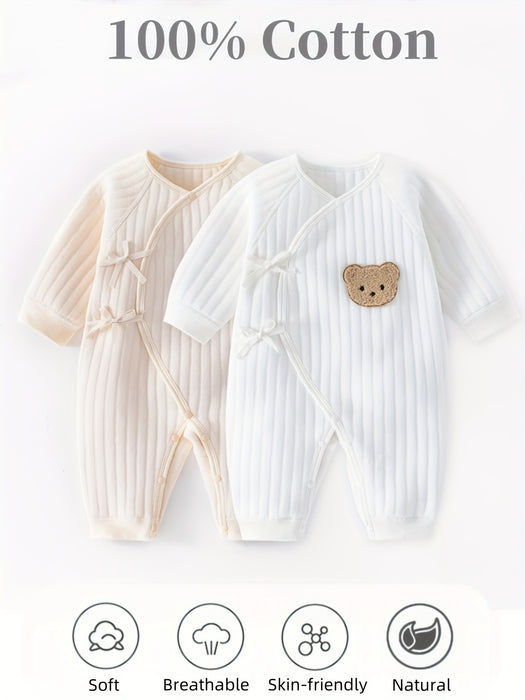 Youngsters Onesie with Cute Bear Print, 100% Cotton Knit Fabric, Long Sleeve Crew Neck Jumpsuit for Boys and Girls, Loose Fit Fall/Winter Outfit, Machine Washable - Ideal Youngsters Gift, for Outdoor, Perfect for Outdoor