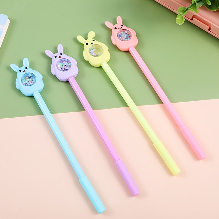 4pcs Sparkling Bunny Gel Pens - Perfect Easter Gift, Black Ink, Smooth Writing for School & Office Supplies, Gel Pens, Festival Supplies