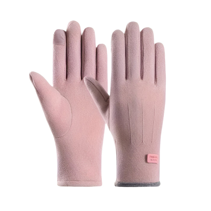 1 Pair of Thermal Fleece-Lined Polyester Gloves for Women, Touchscreen Compatible, Elastic Warm Outdoor Driving and Cycling Gloves