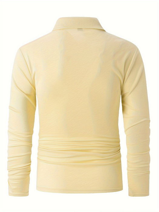 Men's Casual Long Sleeve Zipper Lapel Shirt with Chest Pocket, Spring/Fall Outdoor Wear