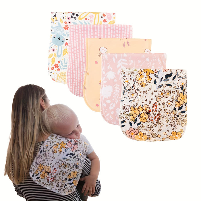 Cincobebé 5-pack Of Super Soft Burp Cloths For Newborns - Absorbent And Breathable With Cute Cartoon Unisex Design