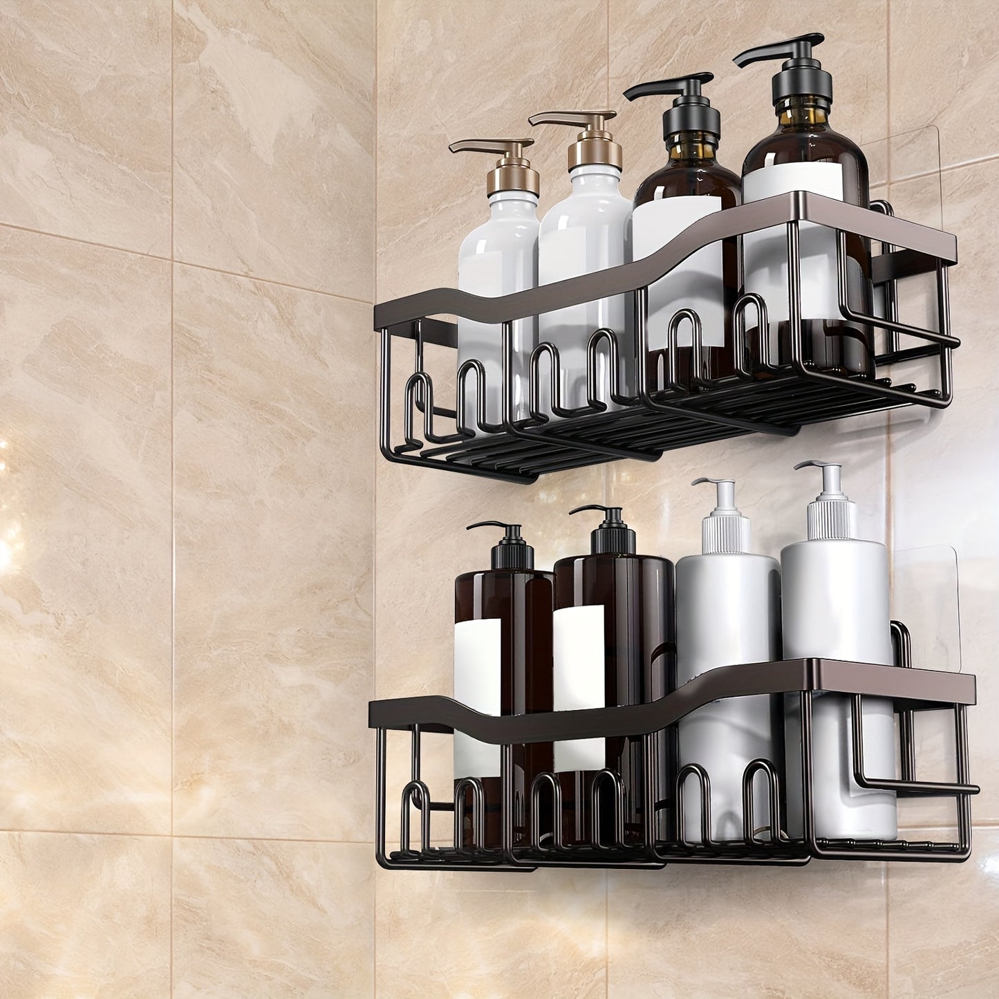 Adhesive Shower Caddy, 5 Pack Rustproof Stainless Steel Bath Organizers With Large Capacity, No Drilling Shelves For Bathroom Storage & Home Decor