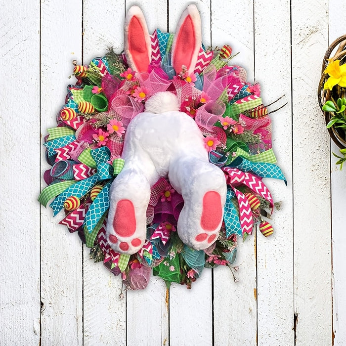 Electric Easter Bunny Wreath with Thief Ears - Classic Spring Door Decor, No Power Needed, Perfect for Home & Party