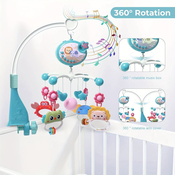 Baby Musical Mobile Crib With Music And Lights, Projection, Take-Along Rattle And Music Box For Babies Boy Girl Toddler Sleep