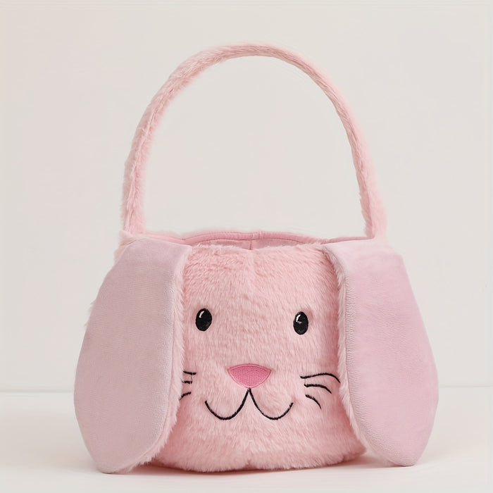 Customizable Easter Bunny Plush Basket with Embroidered Name - Soft Polyester Rabbit Ear Design Candy & Egg Hunt Basket, Perfect for Holiday Parties, Gifts, and Decorations (Blue, Pink, Beige)