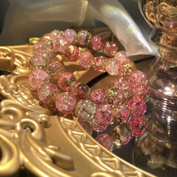 1pc Spring Series Glass Beaded Bracelet, Ancient Style Floral Pattern Bracelet For Girls, Chinese Style Bracelet