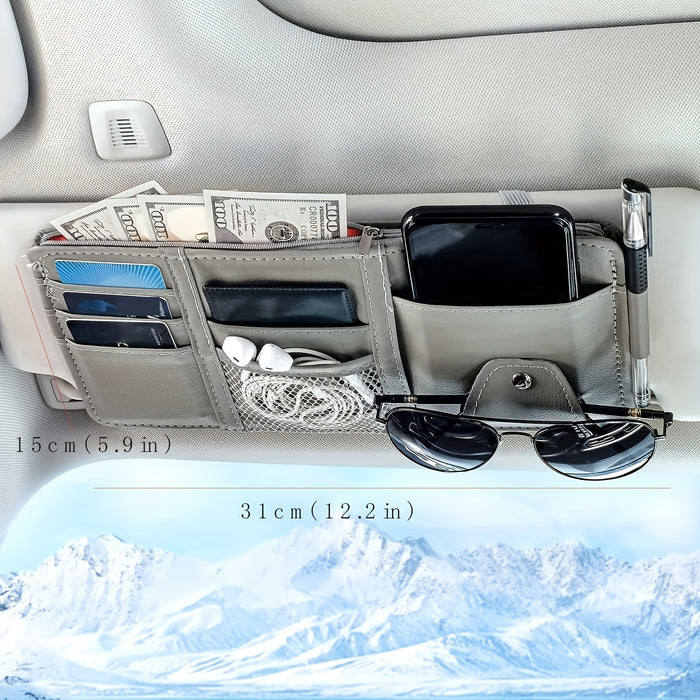 Car Sun Visor Organizer, Car Glasses Clip Storage Pocket Sunglasses Holder With Zipper Pocket For Car, Truck, SUV Auto Interior Accessories