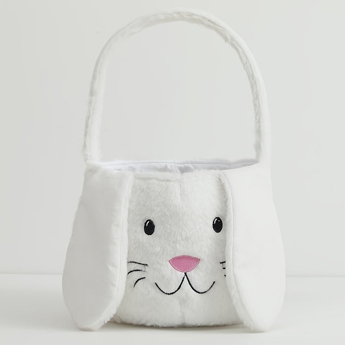 Customizable Easter Bunny Plush Basket with Embroidered Name - Soft Polyester Rabbit Ear Design Candy & Egg Hunt Basket, Perfect for Holiday Parties, Gifts, and Decorations (Blue, Pink, Beige)
