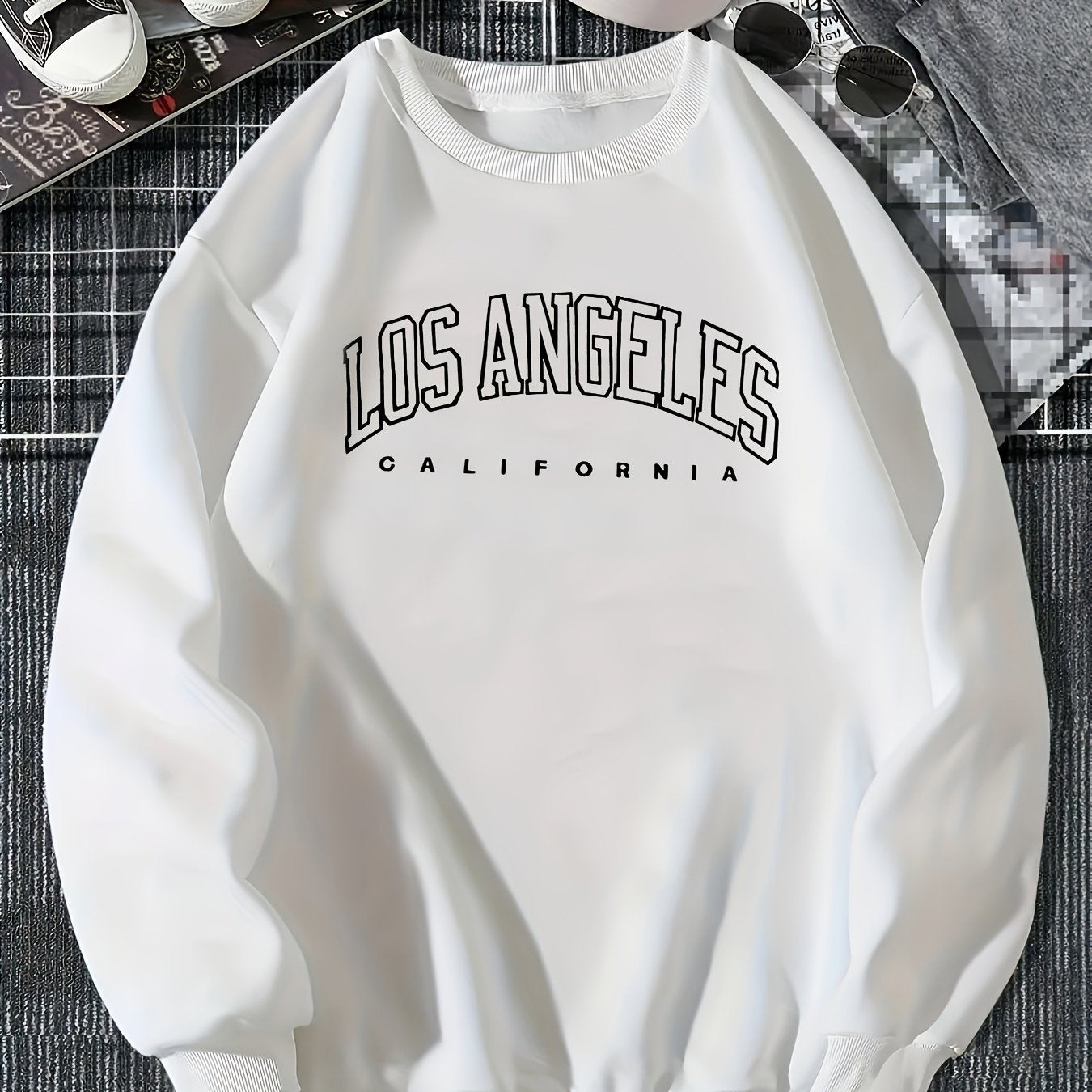 Los Angeles Print Preppy Crewneck Sweatshirt for Women, Long Sleeve Winter Fall Casual Cozy Sweatshirt