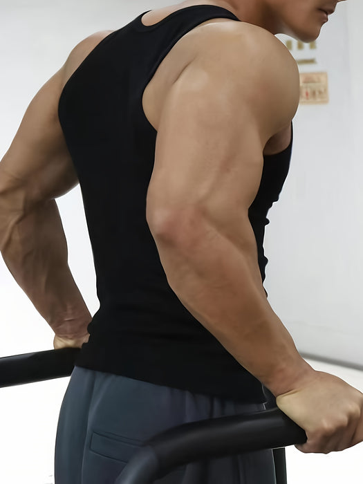 Men's Quick-Dry Breathable Tank Top - Solid White, Crew Neck, Sleeveless Athletic Shirt for Gym & Outdoor Activities, Cotton Blend Fabric