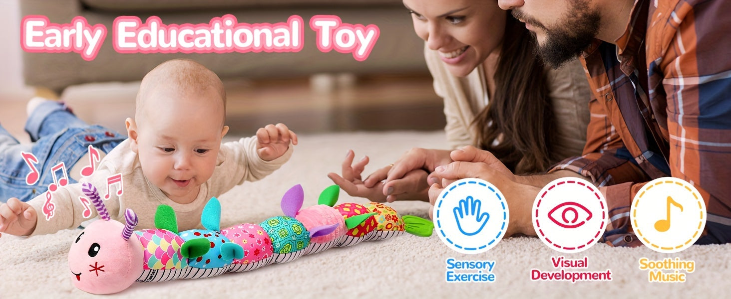 Nfant Youngsters Musical Stuffed Animal Toys for 0-3-6-12 Months, with Multi-Sensory Crinkle, Rattle And Textures, Youngsters Tummy Time Toys for Youngsters, Youngsters Boy Girl Gifts, Purple for CATERPILLAR