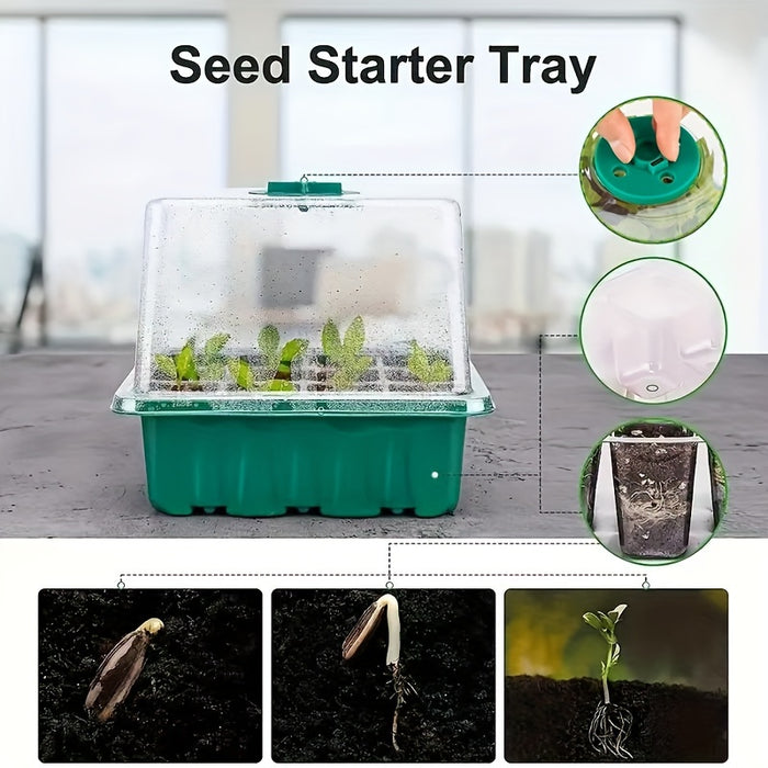 Seed Starter Disc with Growth Lamp, 2 Sets of Seed Germination Kits, with Adjustable Humidity Dome, Seedling Starter Disc with Heightening Lid, 8 Full Spectrum LED Bulbs for Indoor Plants, Mini Greenhouse for Seed Germination