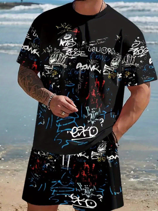 Men's Fashion Casual Short Sleeve Shorts 3D Set