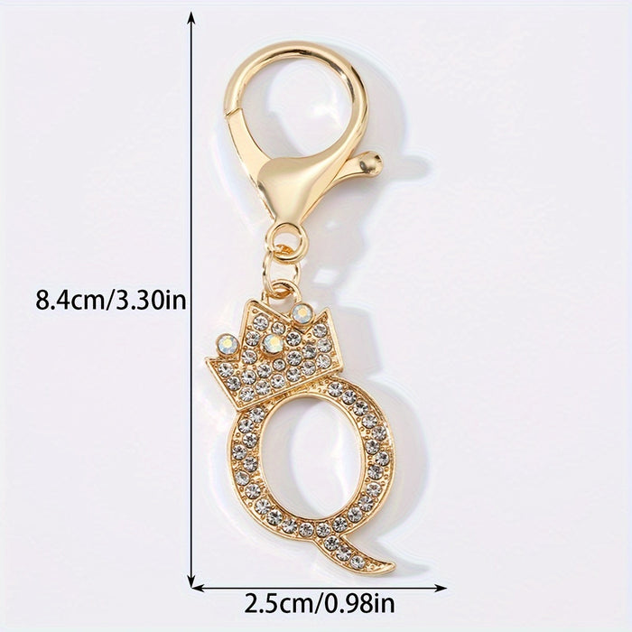 1pc Fashion Zinc Alloy Artificial Diamond Crown 26 English Letters Key Chain For Men, Bag Pendant To Friends