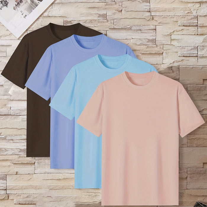 Men's Home Wear Solid Color T-shirt 4pcs Set