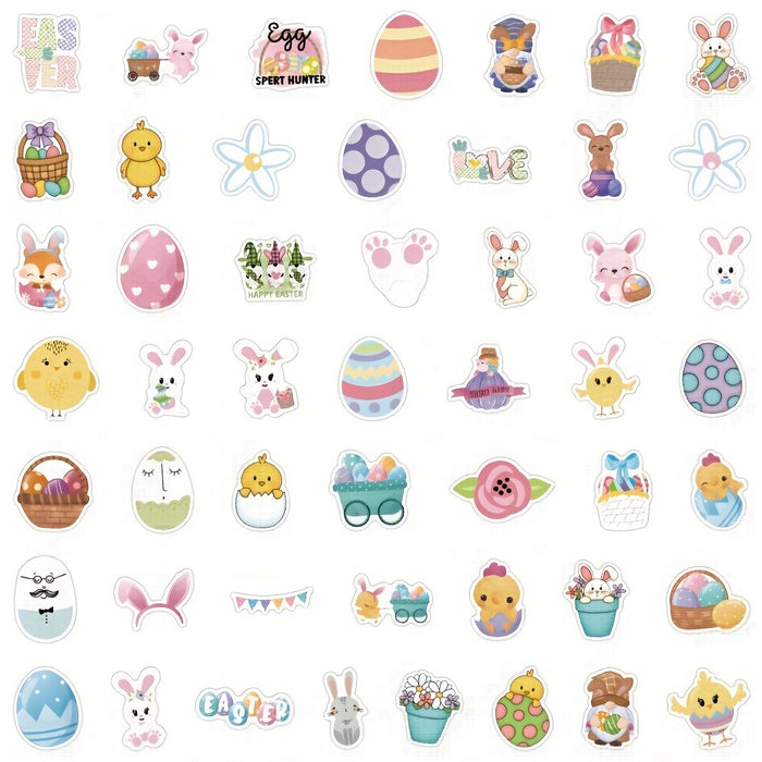50pcs Easter Egg Stickers Cute Aesthetic Vinyl Waterproof Stickers Decals Scrapbook, Journaling, Laptop, Bumper, Skateboard, Water Bottles, Computer, Phone, Cartoon