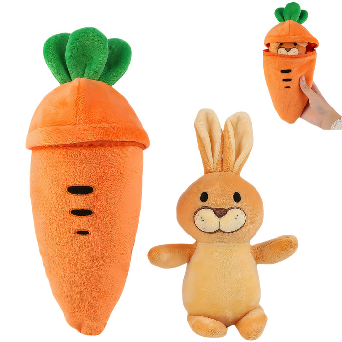 Easter Bunny Plush Toy with Zip-Up Carrot Hideaway - 11" Orange Polyester Stuffed Animal, Perfect for Birthday & Holiday Gifts, Cozy Sofa Decor