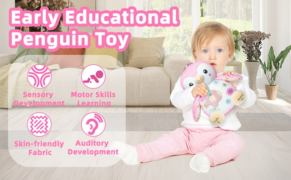 Penguin Baby Toys 0-6-12 Months, Stuffed Animal Plush Toy, Textured HangingRingRattles & Crinkle Sound Paper, Tummy Time Toys For Newborns Toys For 0-6.12Months Boy/Girls, Valentine'S Day, Halloween, Christmas, Easter, And Bi