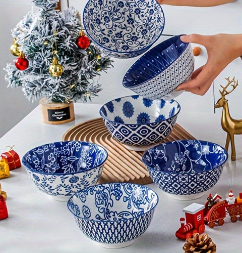 6pcs, Cerkik Ceramic Soup Bowls Set, 12oz/24oz, Porcelain Deep Cereal Bowl, Large Kitchen Dinner Bowl for Eating Salad, Dessert, Pasta, Noodle, Rice, Oatmeal, Microwave Dishwasher Oven Safe, Valentine's Day, Weddings, Vintage