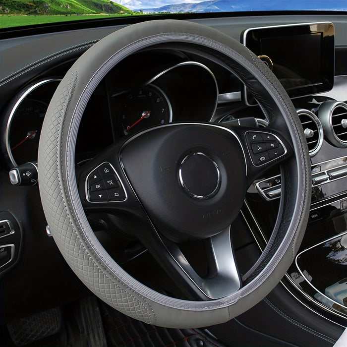 Embossed Faux Leather Car Steering Wheel Cover, Soft Comfortable Grip, Universal Fit 14.57-14.96inch Diameter, Automotive Accessory without Inner Ring