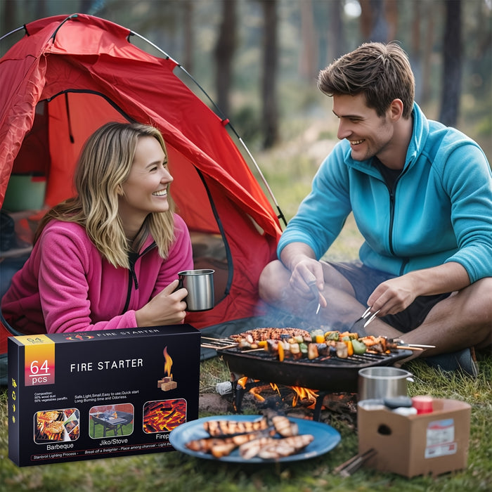 Water Resistant Odourless Fire Starter Squares - Fire Starters for Fireplace, Chimney, BBQ Grill, Camping Fire, Wood Stove - Camping Accessories