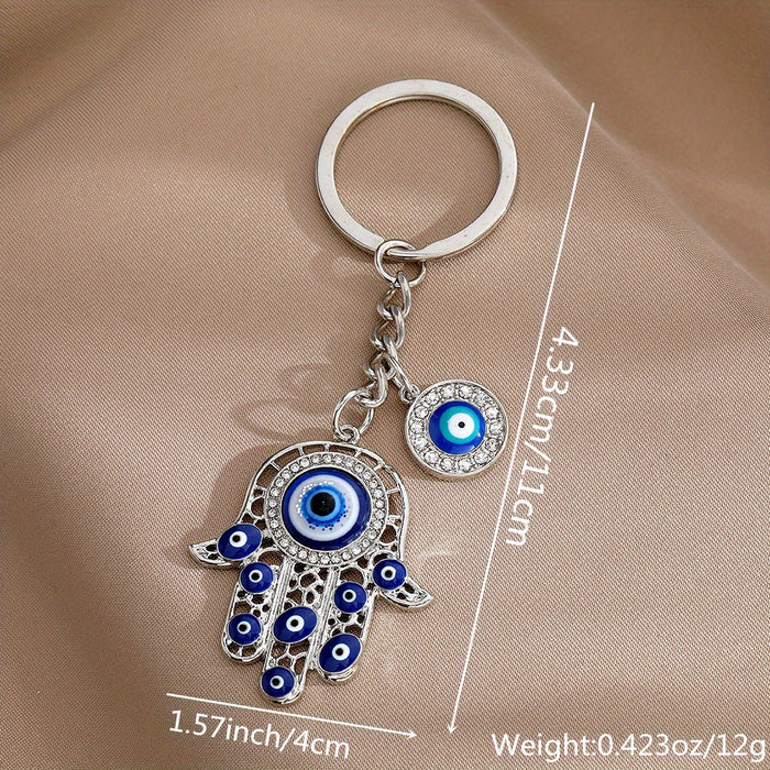 Alloy Eye Keychain Amulet Zircon Key Ring Purse Bag Backpack Car Charm For Ramadan Father's Day